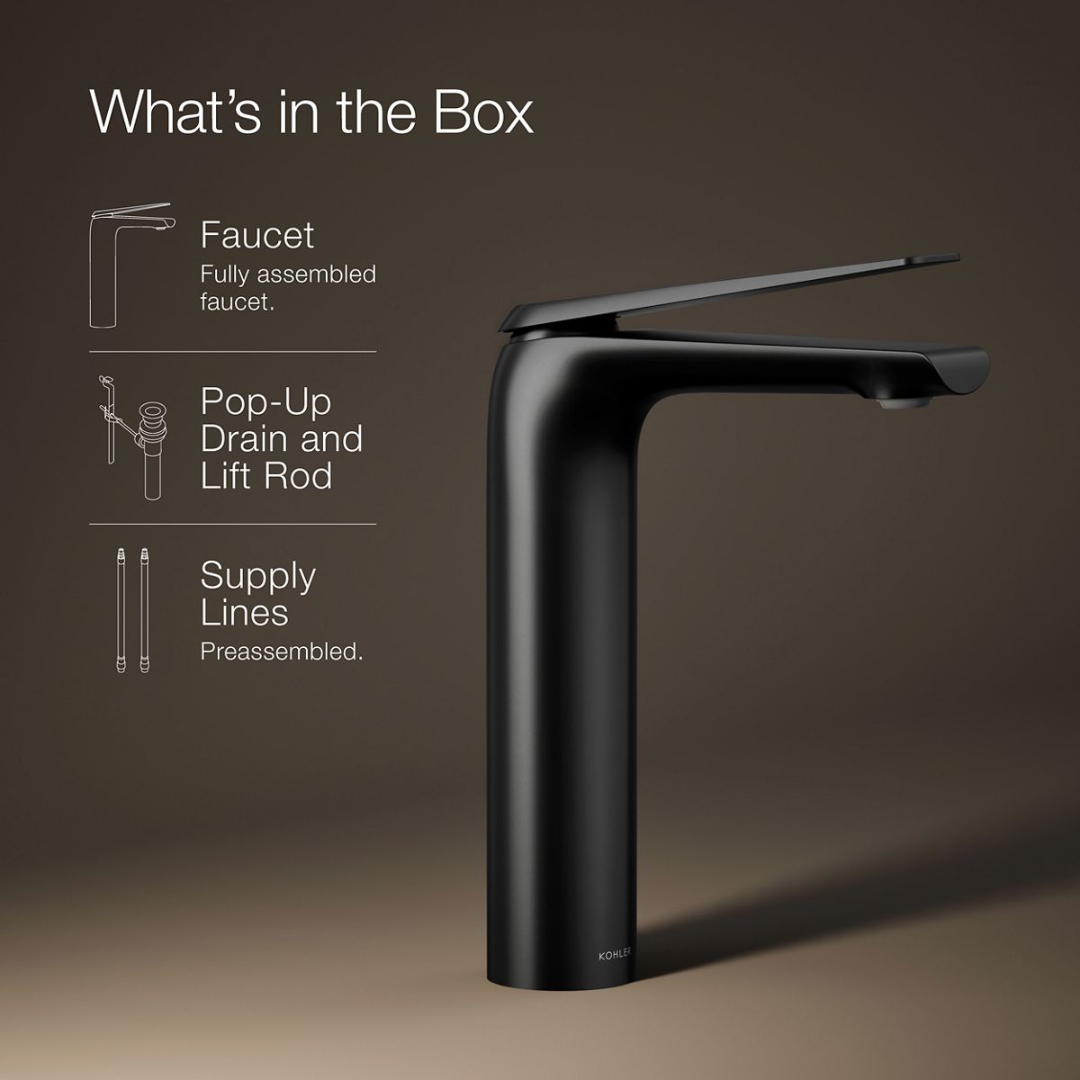 KOHLER K-97347-4 Avid Tall single-handle bathroom sink faucet, 1.2 gpm