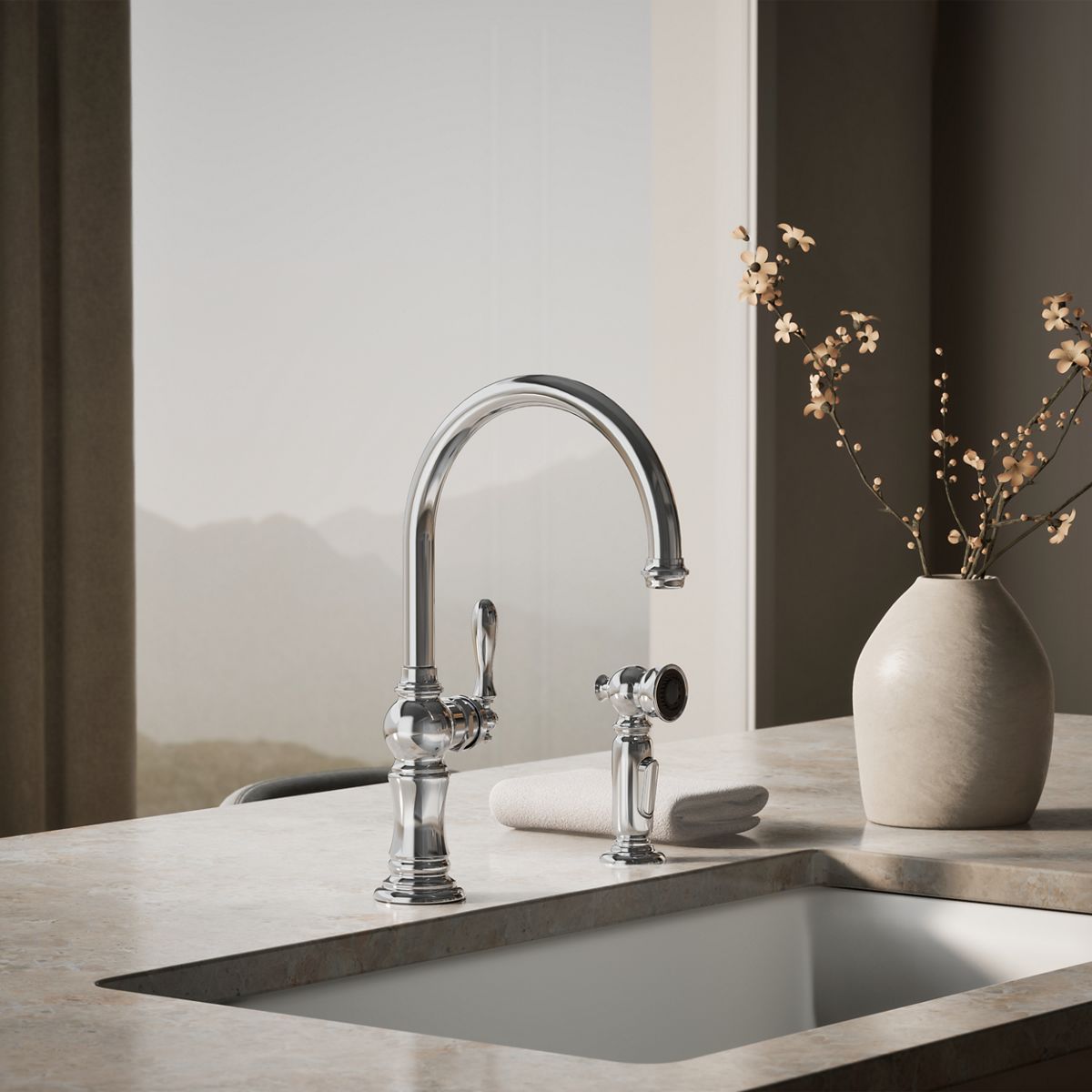 KOHLER K-99262 Artifacts Single-handle kitchen sink faucet with two-function sprayhead
