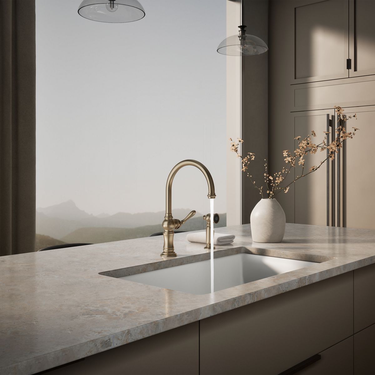 KOHLER K-99262 Artifacts Single-handle kitchen sink faucet with two-function sprayhead