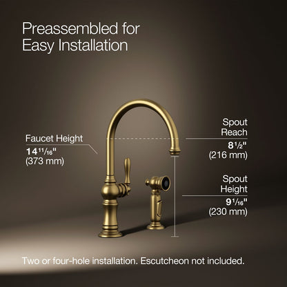 KOHLER K-99262 Artifacts Single-handle kitchen sink faucet with two-function sprayhead