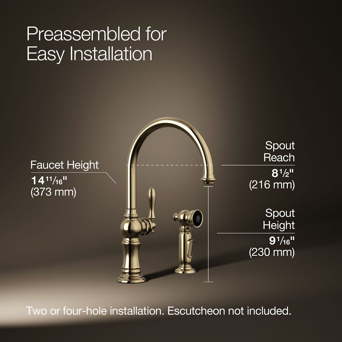 KOHLER K-99262 Artifacts Single-handle kitchen sink faucet with two-function sprayhead