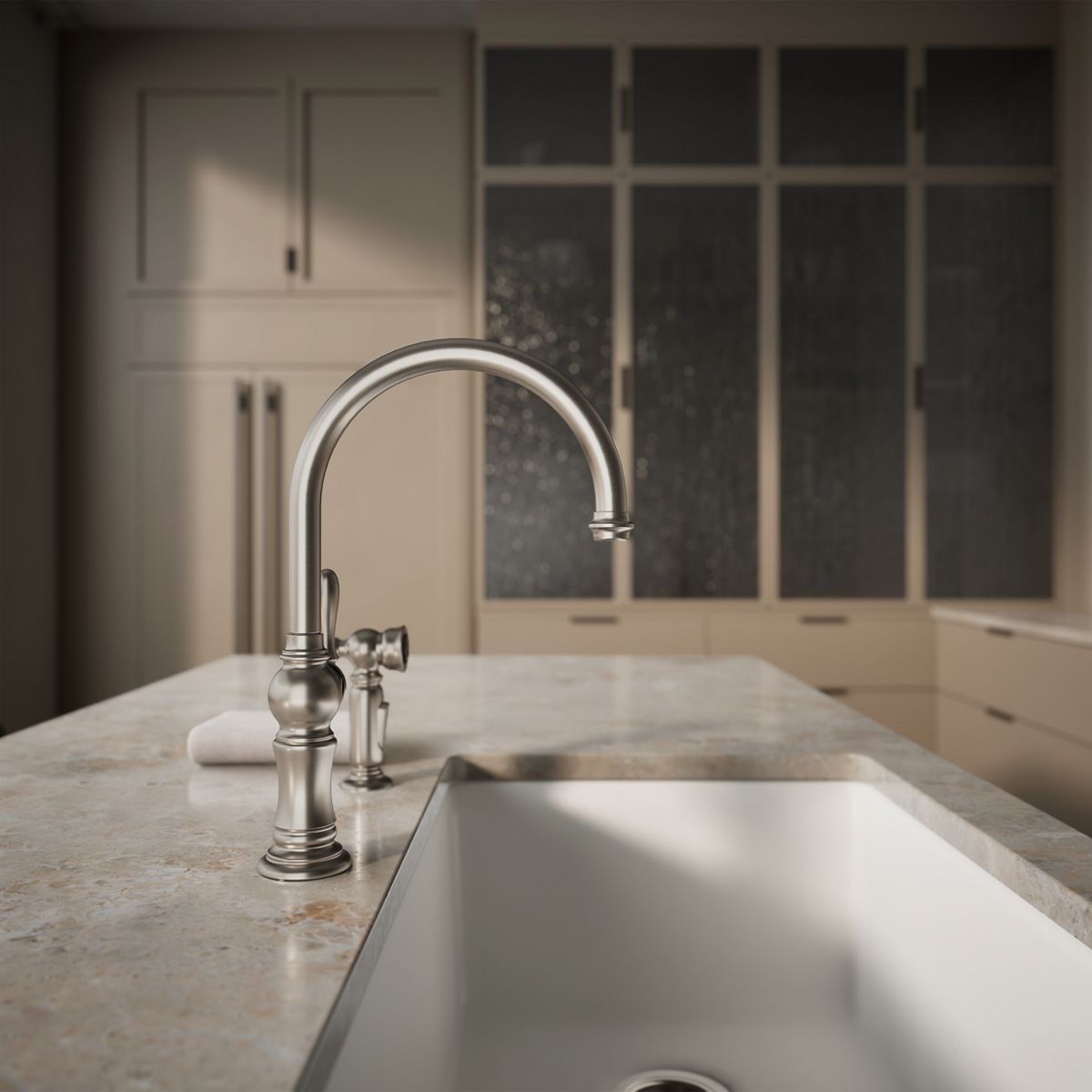 KOHLER K-99262 Artifacts Single-handle kitchen sink faucet with two-function sprayhead