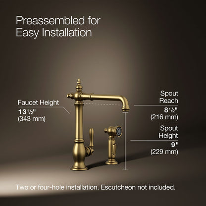 KOHLER K-99265 Artifacts Single-handle kitchen sink faucet with side sprayer