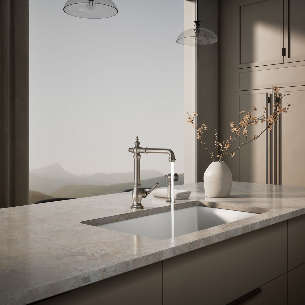 KOHLER K-99265 Artifacts Single-handle kitchen sink faucet with side sprayer