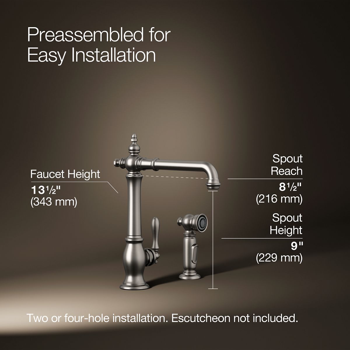 KOHLER K-99265 Artifacts Single-handle kitchen sink faucet with side sprayer