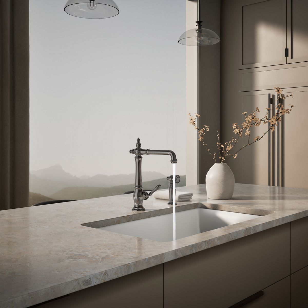 KOHLER K-99265 Artifacts Single-handle kitchen sink faucet with side sprayer