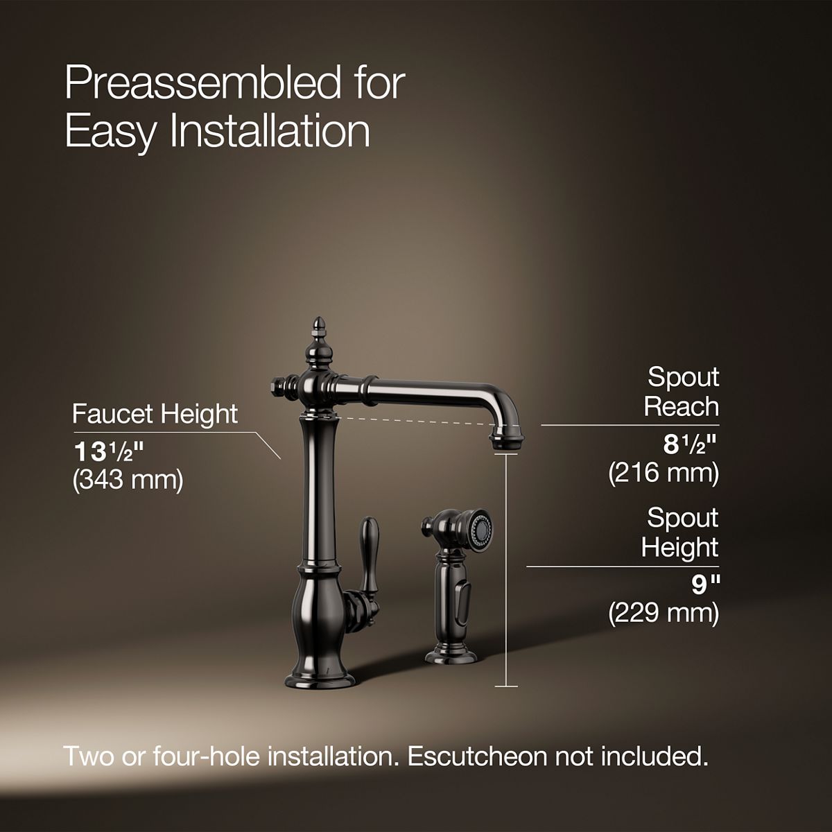 KOHLER K-99265 Artifacts Single-handle kitchen sink faucet with side sprayer