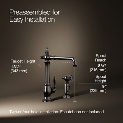 KOHLER K-99265 Artifacts Single-handle kitchen sink faucet with side sprayer