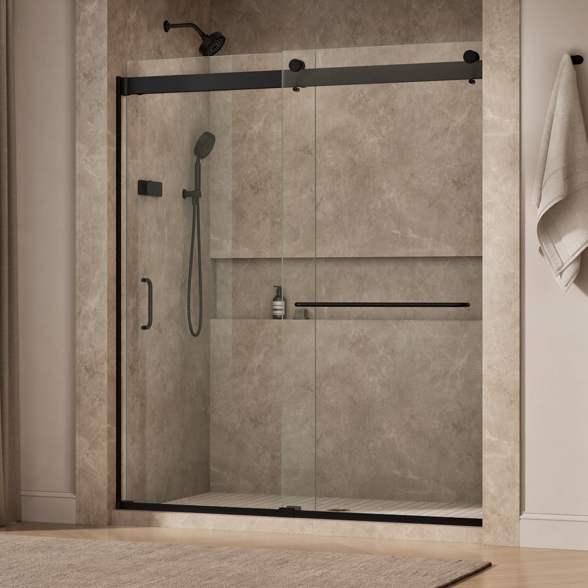 KOHLER K-CA33789-10L Stoneridge 66"-72" W x 80-1/4" H Bypass Shower Door with 3/8"-thick Crystal Clear Glass, Matte Black - i