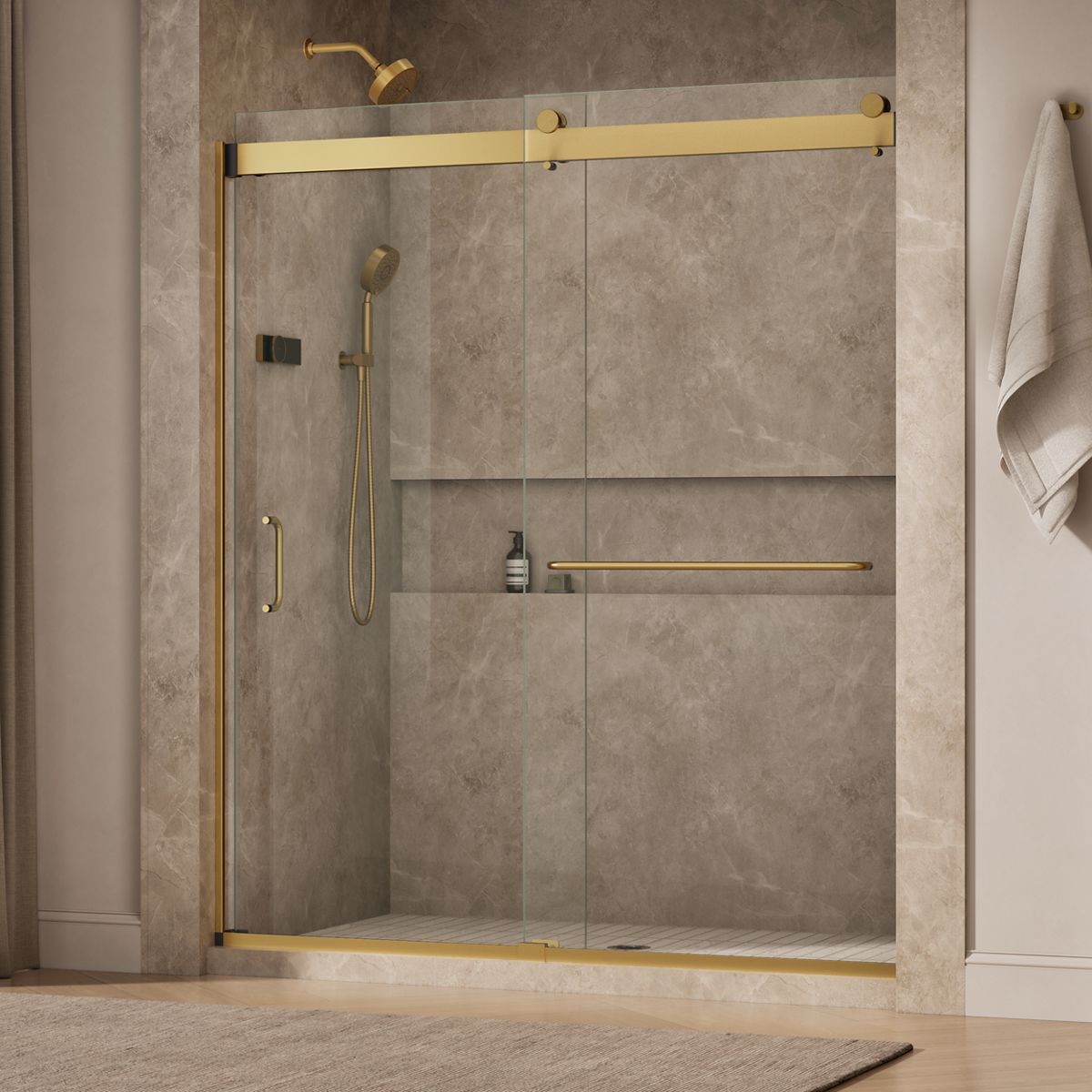 KOHLER K-CA33789-10L Stoneridge 66"-72" W x 80-1/4" H Bypass Shower Door with 3/8"-thick Crystal Clear Glass, Vibrant Brushed