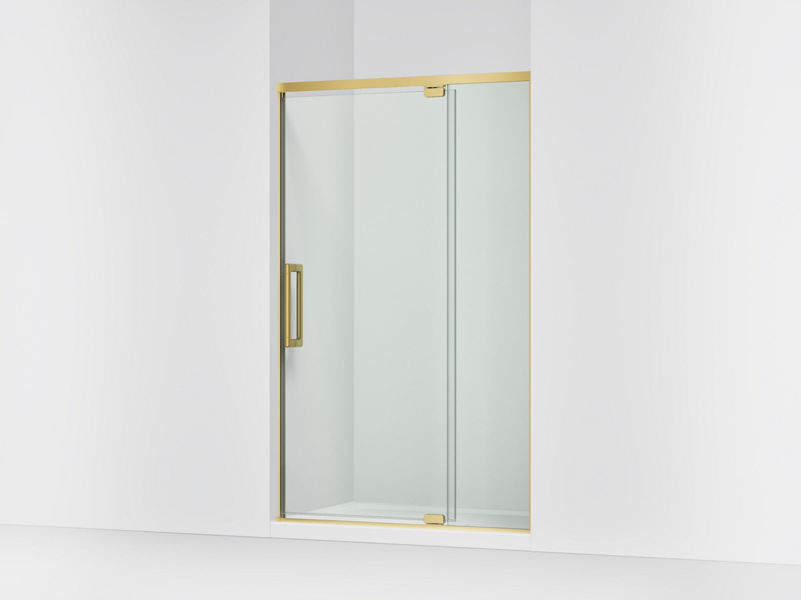 KOHLER K-CA37595-8L Statement 76" H pivot shower door with 5/16"-thick glass, vibrant brushed moderne brass