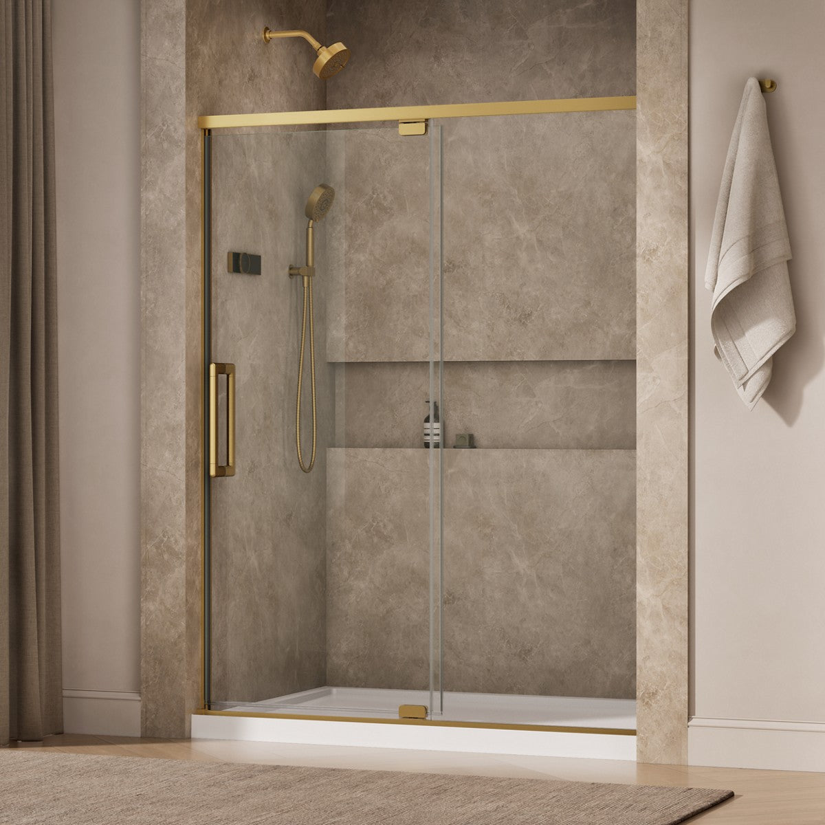 KOHLER K-CA37597-8L Statement 76" H pivot shower door with 5/16"-thick glass, vibrant brushed moderne brass - view 2