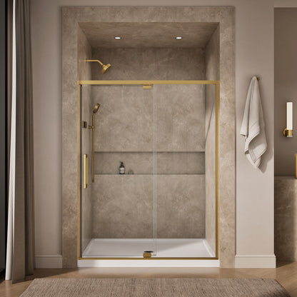 KOHLER K-CA37597-8L Statement 76" H pivot shower door with 5/16"-thick glass, vibrant brushed moderne brass - view 3