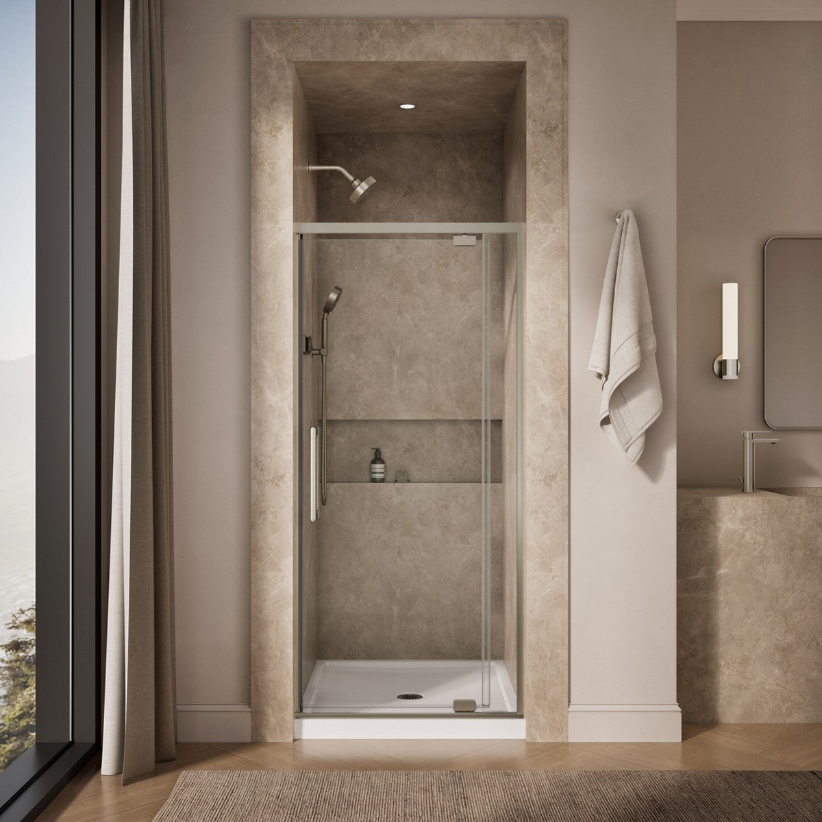 KOHLER K-CA37598-8L Statement 76" H pivot shower door with 5/16"-thick glass, anodized brushed nickel - view 3