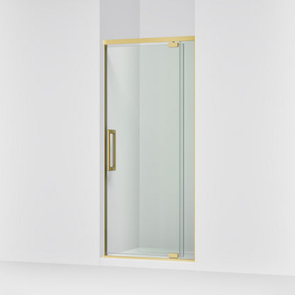 KOHLER K-CA37598-8L Statement 76" H pivot shower door with 5/16"-thick glass, vibrant brushed moderne brass - view 4