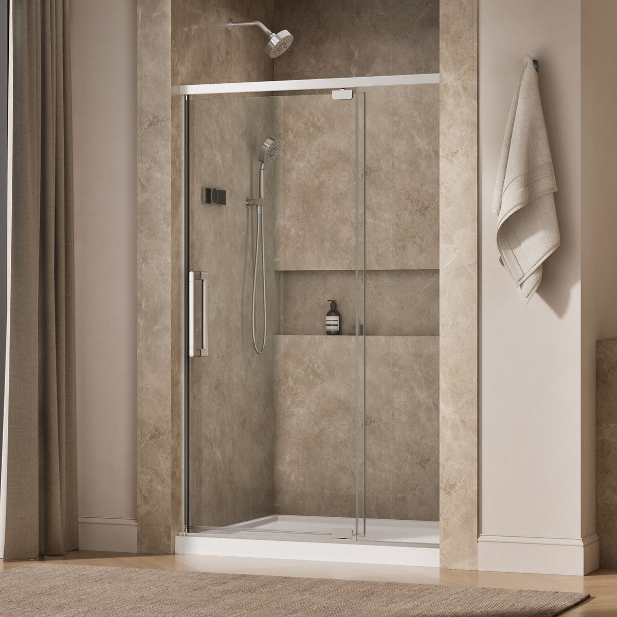 KOHLER K-CA37599-8L Statement 76" H pivot shower door with 5/16"-thick glass, bright polished silver - view 2