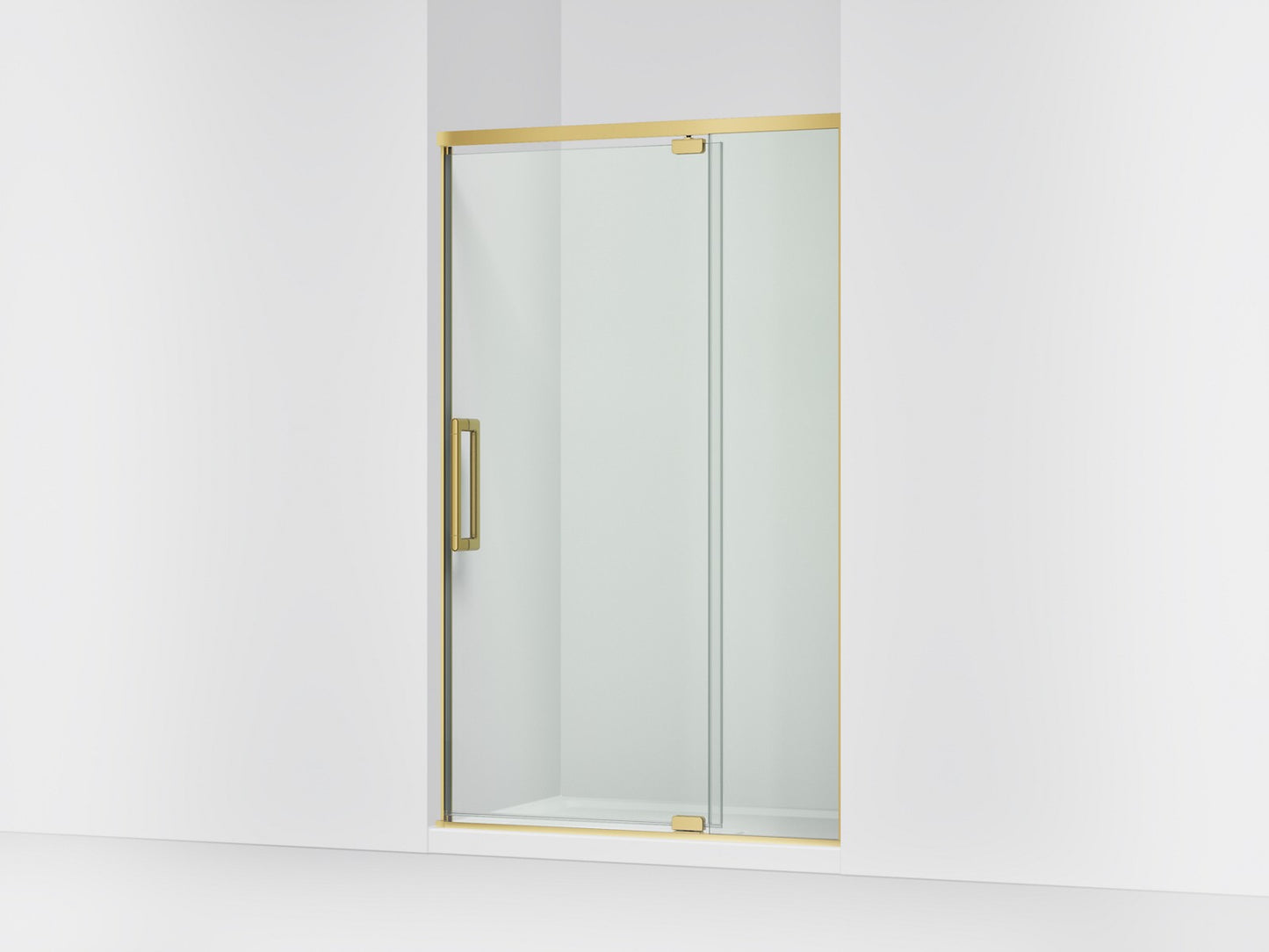 KOHLER K-CA37599-8L Statement 76" H pivot shower door with 5/16"-thick glass, vibrant brushed moderne brass