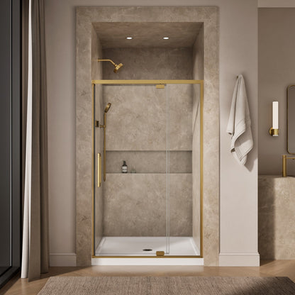 KOHLER K-CA37599-8L Statement 76" H pivot shower door with 5/16"-thick glass, vibrant brushed moderne brass - view 3