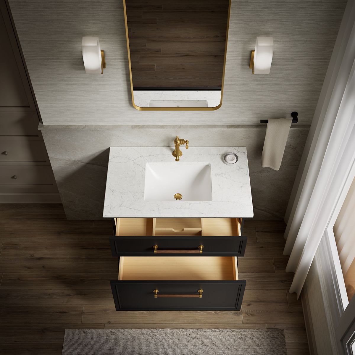 KOHLER K-CM33559-BD1 Harken 36" bathroom vanity cabinet with sink and quartz top