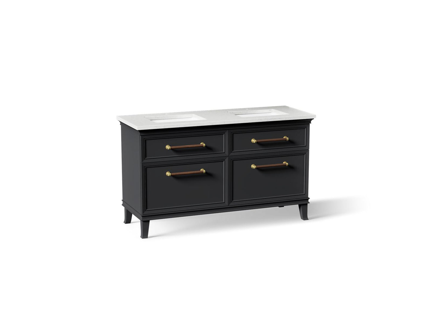 KOHLER K-CM33560-BD1 Harken 60" bathroom vanity cabinet with sinks and quartz top