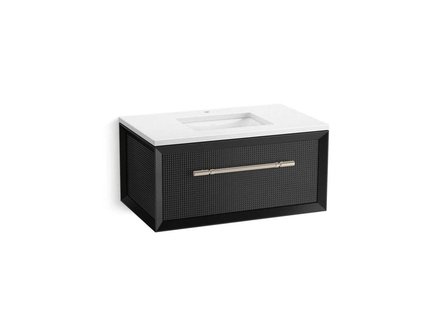 KOHLER K-CM33562-BD10 Enivo 36" Wall-hung Bathroom Vanity Cabinet with Sink and Quartz Top, Gloss Black - 3/4 view of product