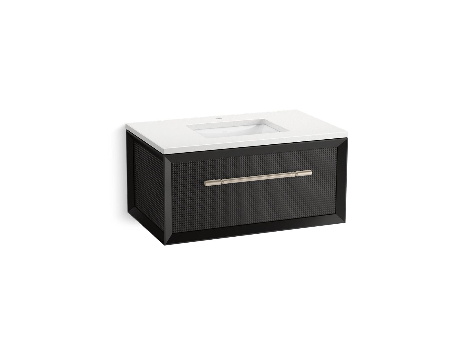 KOHLER K-CM33562-BD10 Enivo 36" Wall-hung Bathroom Vanity Cabinet with Sink and Quartz Top, Gloss Black - 3/4 view of product