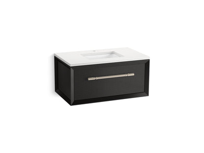 KOHLER K-CM33562-BD10 Enivo 36" Wall-hung Bathroom Vanity Cabinet with Sink and Quartz Top, Gloss Black - 3/4 view of product