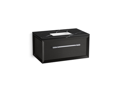KOHLER K-CM33562-BD10 Enivo 36" Wall-hung Bathroom Vanity Cabinet with Sink and Quartz Top, Gloss Black - 3/4 view of product