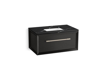 KOHLER K-CM33562-BD10 Enivo 36" Wall-hung Bathroom Vanity Cabinet with Sink and Quartz Top, Gloss Black - 3/4 view of product