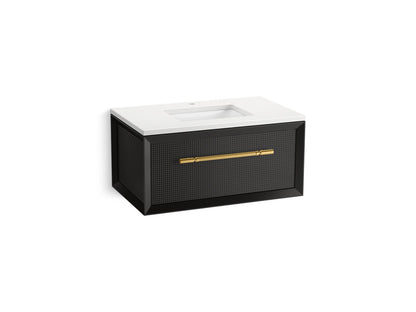 KOHLER K-CM33562-BD10 Enivo 36" Wall-hung Bathroom Vanity Cabinet with Sink and Quartz Top, Gloss Black - 3/4 view of product