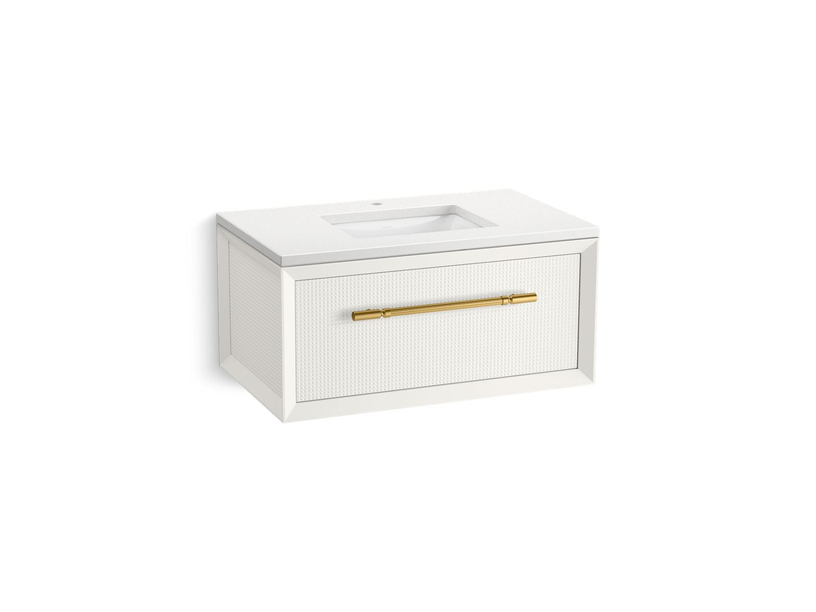 KOHLER K-CM33562-BD10 Enivo 36" Wall-hung Bathroom Vanity Cabinet with Sink and Quartz Top, White - 3/4 view of product