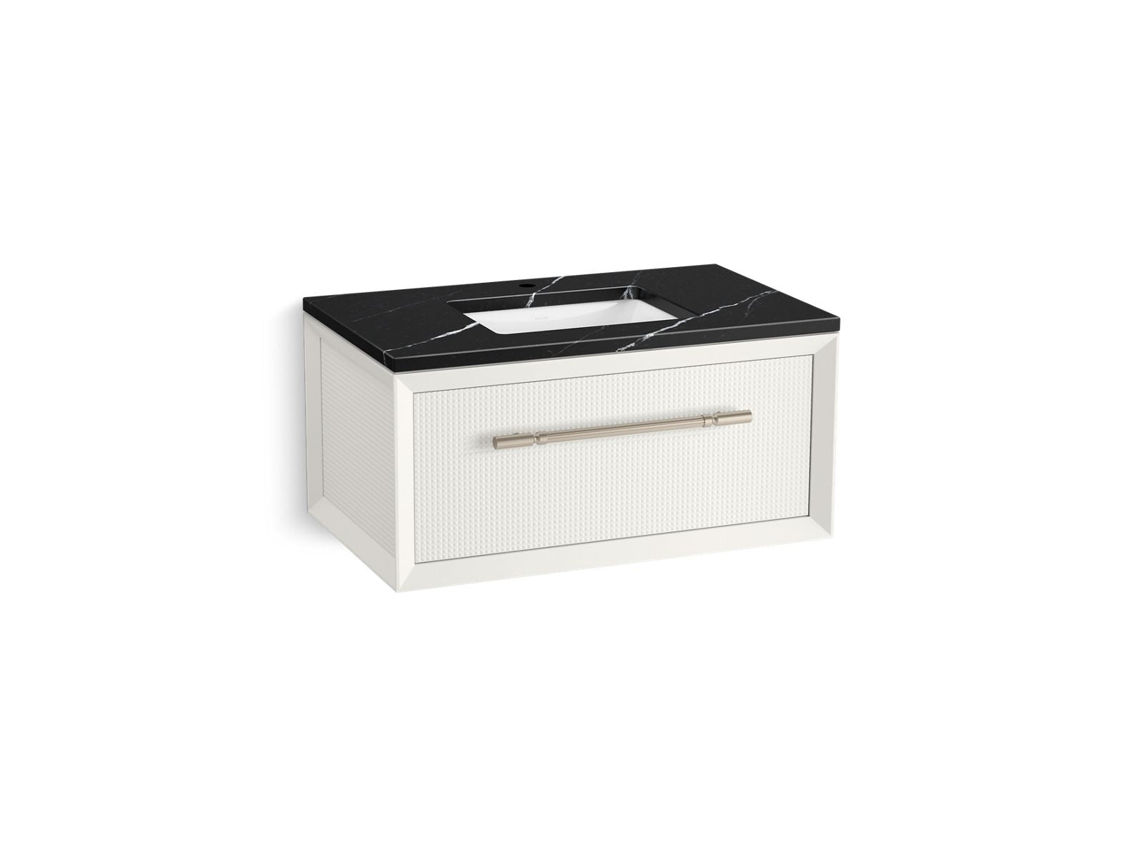 KOHLER K-CM33562-BD10 Enivo 36" Wall-hung Bathroom Vanity Cabinet with Sink and Quartz Top, White - 3/4 view of product