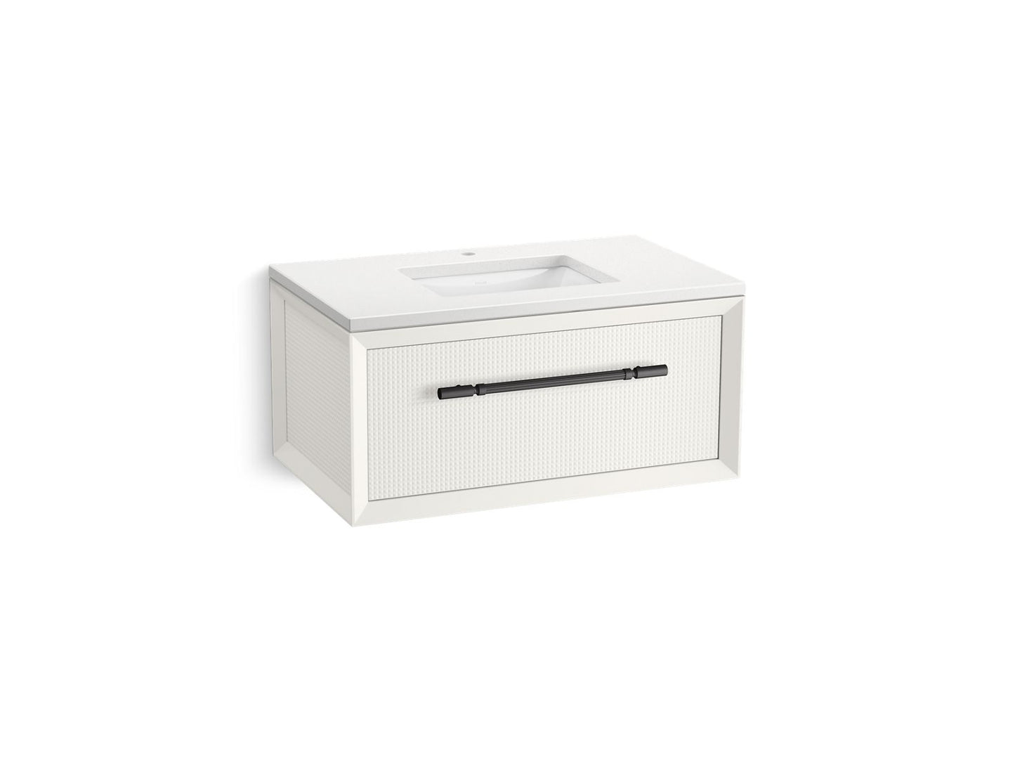KOHLER K-CM33562-BD10 Enivo 36" Wall-hung Bathroom Vanity Cabinet with Sink and Quartz Top, White - 3/4 view of product