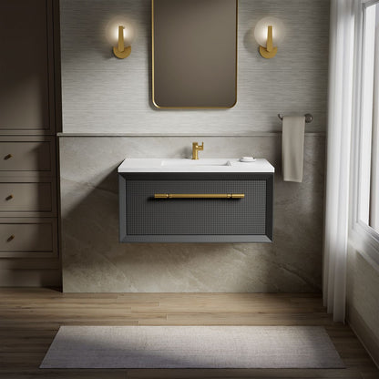 KOHLER K-CM33562-BD1 Enivo 36" wall-hung bathroom vanity cabinet with sink and quartz top