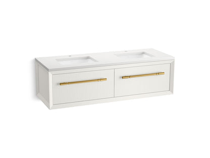 KOHLER K-CM33563-BD11 Enivo 60" Wall-hung Bathroom Vanity Cabinet with Sinks and Quartz Top, White - 3/4 view of product