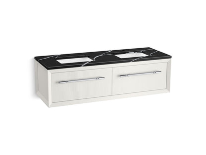 KOHLER K-CM33563-BD11 Enivo 60" Wall-hung Bathroom Vanity Cabinet with Sinks and Quartz Top, White - 3/4 view of product