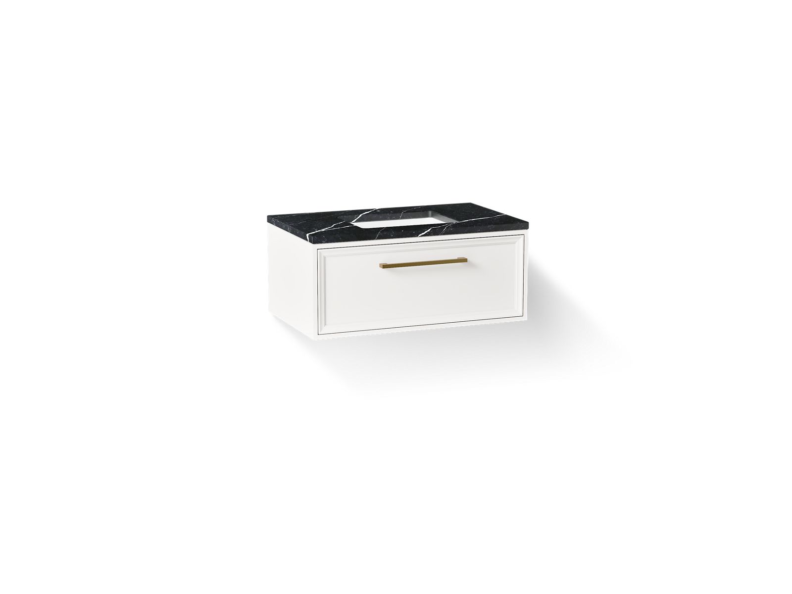 KOHLER K-CM33566-BD22 Lodern 36" Wall-hung Bathroom Vanity Cabinet with Sink and Quartz Top, Linen White - 3/4 view of produc