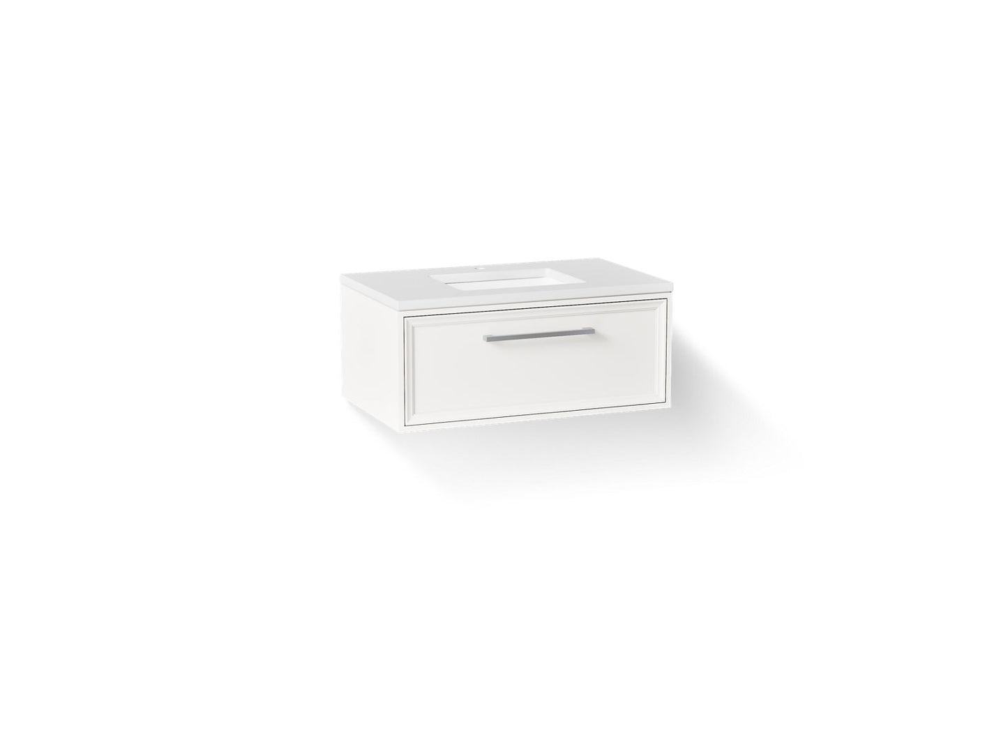 KOHLER K-CM33566-BD22 Lodern 36" Wall-hung Bathroom Vanity Cabinet with Sink and Quartz Top, Linen White - 3/4 view of produc