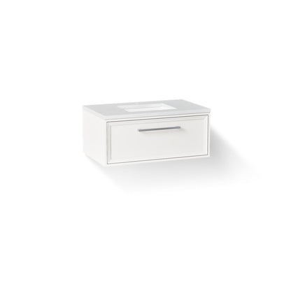 KOHLER K-CM33566-BD22 Lodern 36" Wall-hung Bathroom Vanity Cabinet with Sink and Quartz Top, Linen White - 3/4 view of produc