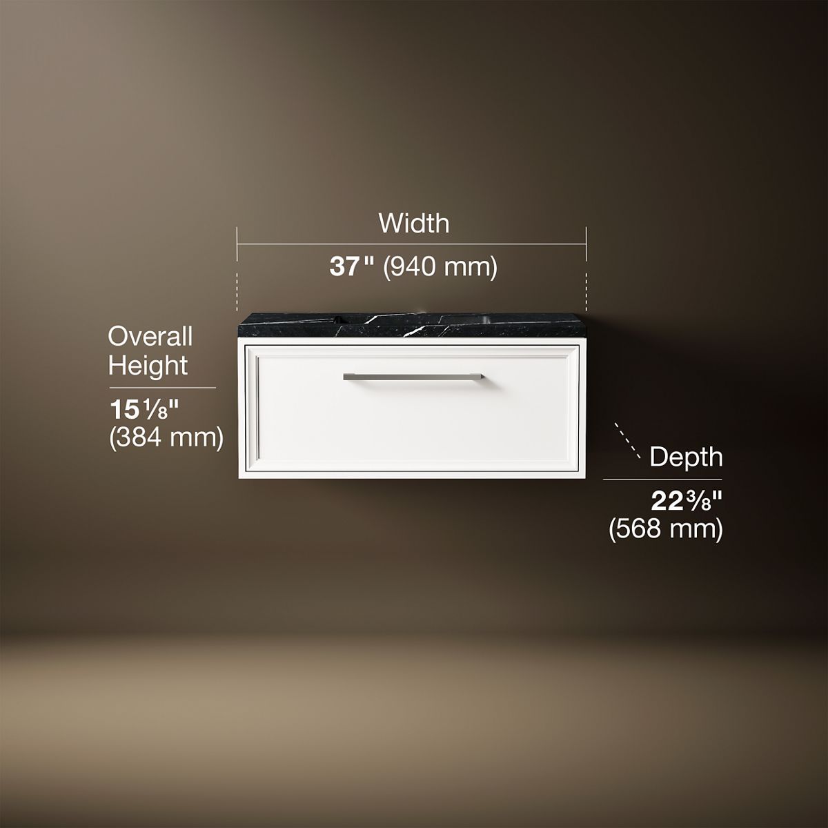3/4 view of product with dimensions