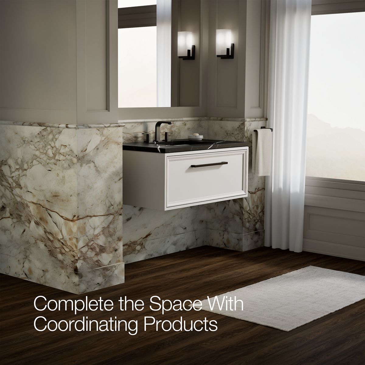 Up to 2 walls & multiple product categories visible, 2-point perspective