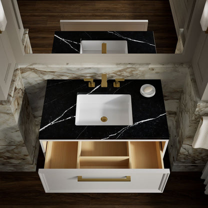 KOHLER K-CM33566-BD22 Lodern 36" Wall-hung Bathroom Vanity Cabinet with Sink and Quartz Top, Linen White - Products in use in