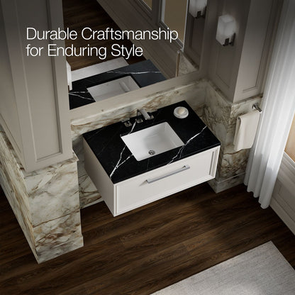 KOHLER K-CM33566-BD22 Lodern 36" Wall-hung Bathroom Vanity Cabinet with Sink and Quartz Top, Linen White - image focused on s