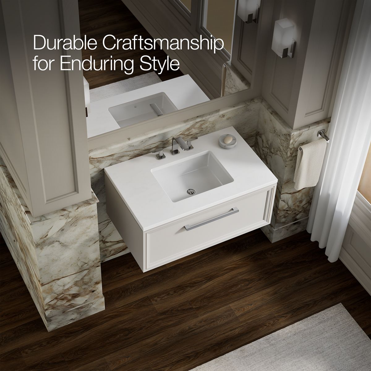 KOHLER K-CM33566-BD22 Lodern 36" Wall-hung Bathroom Vanity Cabinet with Sink and Quartz Top, Linen White - image focused on s