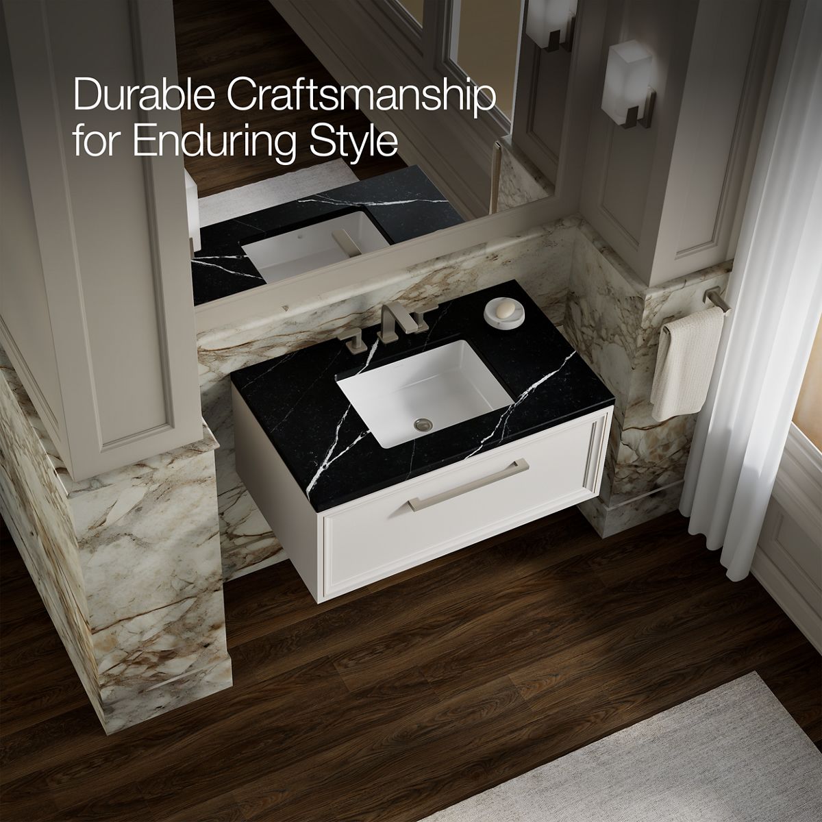 KOHLER K-CM33566-BD22 Lodern 36" Wall-hung Bathroom Vanity Cabinet with Sink and Quartz Top, Linen White - image focused on s