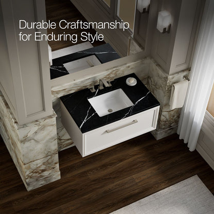 KOHLER K-CM33566-BD22 Lodern 36" Wall-hung Bathroom Vanity Cabinet with Sink and Quartz Top, Linen White - image focused on s