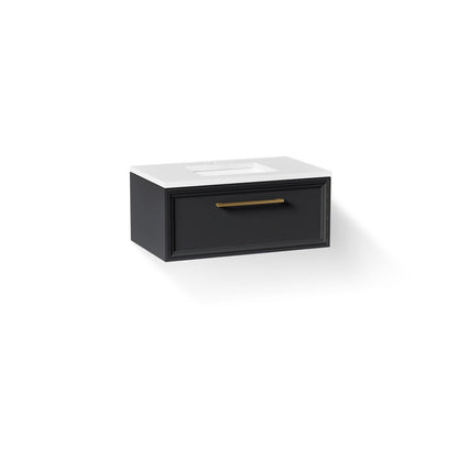 KOHLER K-CM33566-BD22 Lodern 36" Wall-hung Bathroom Vanity Cabinet with Sink and Quartz Top, Slate Grey - 3/4 view of product