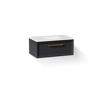 KOHLER K-CM33566-BD22 Lodern 36" Wall-hung Bathroom Vanity Cabinet with Sink and Quartz Top, Slate Grey - 3/4 view of product
