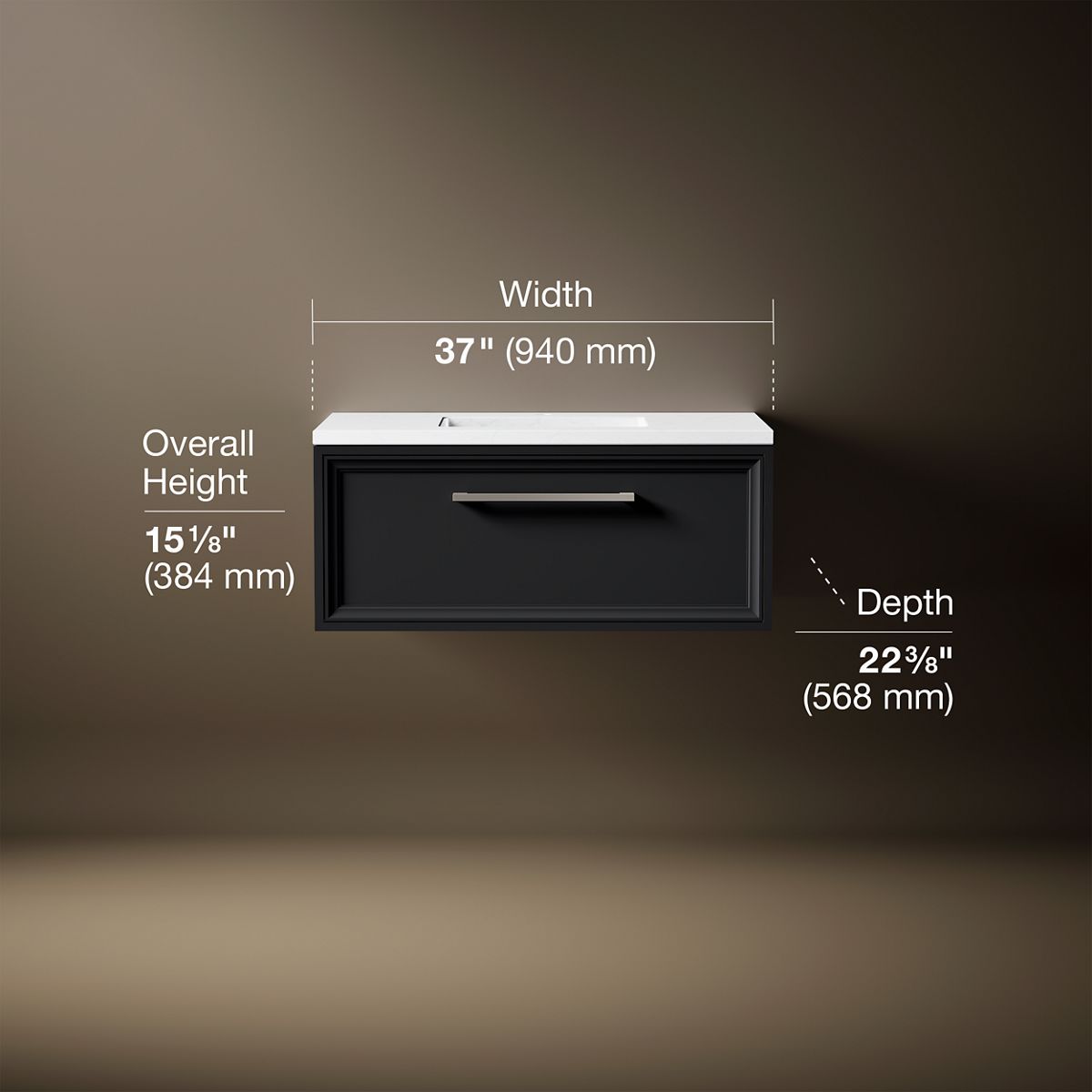 3/4 view of product with dimensions