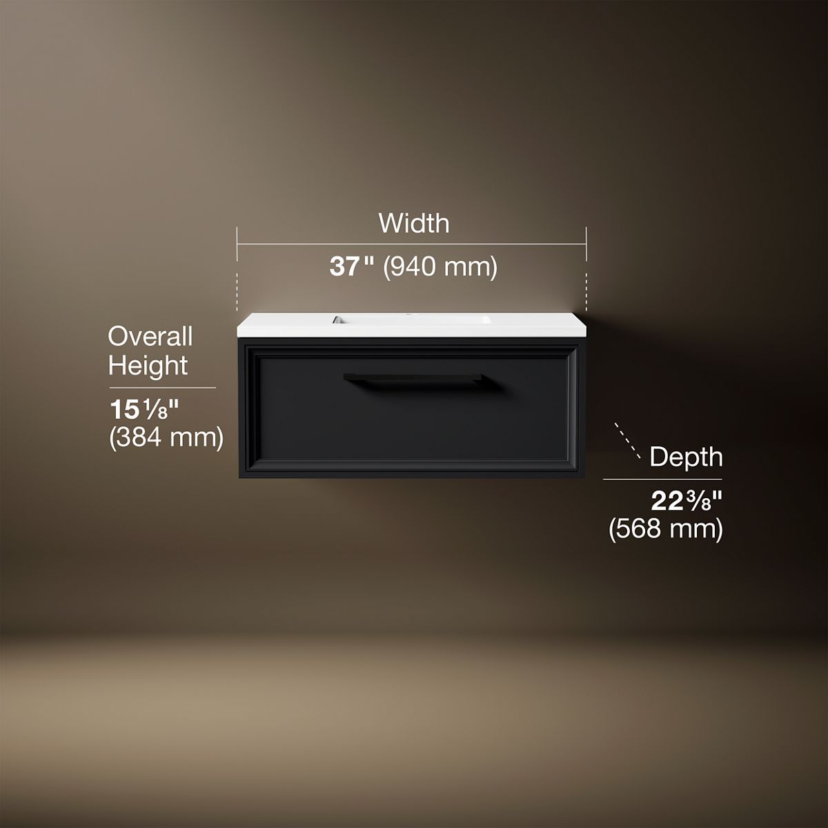 3/4 view of product with dimensions